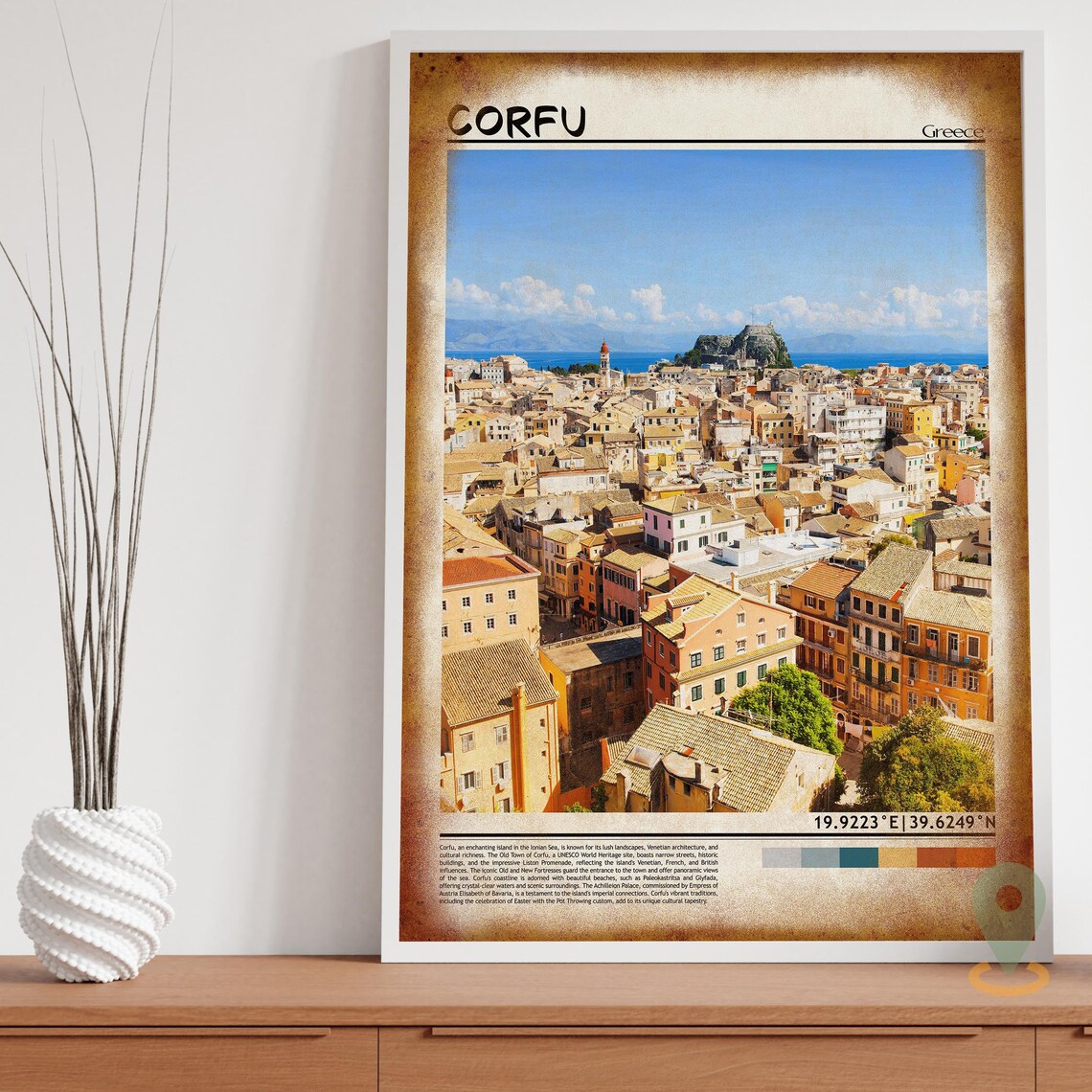 Corfu Greece Old Town Rooftops Fortress Sea View Photo Poster - Image 3