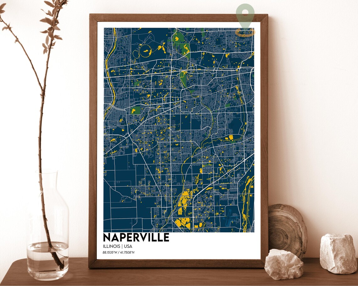 Naperville Illinois Bold Dark Purple Modern City Map Art Poster - Image 6