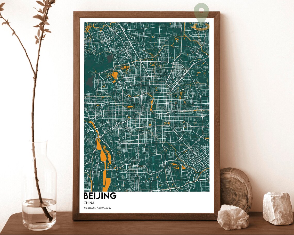 Beijing China Navy Pink Neon Street Grid City Map Modern Poster - Image 5
