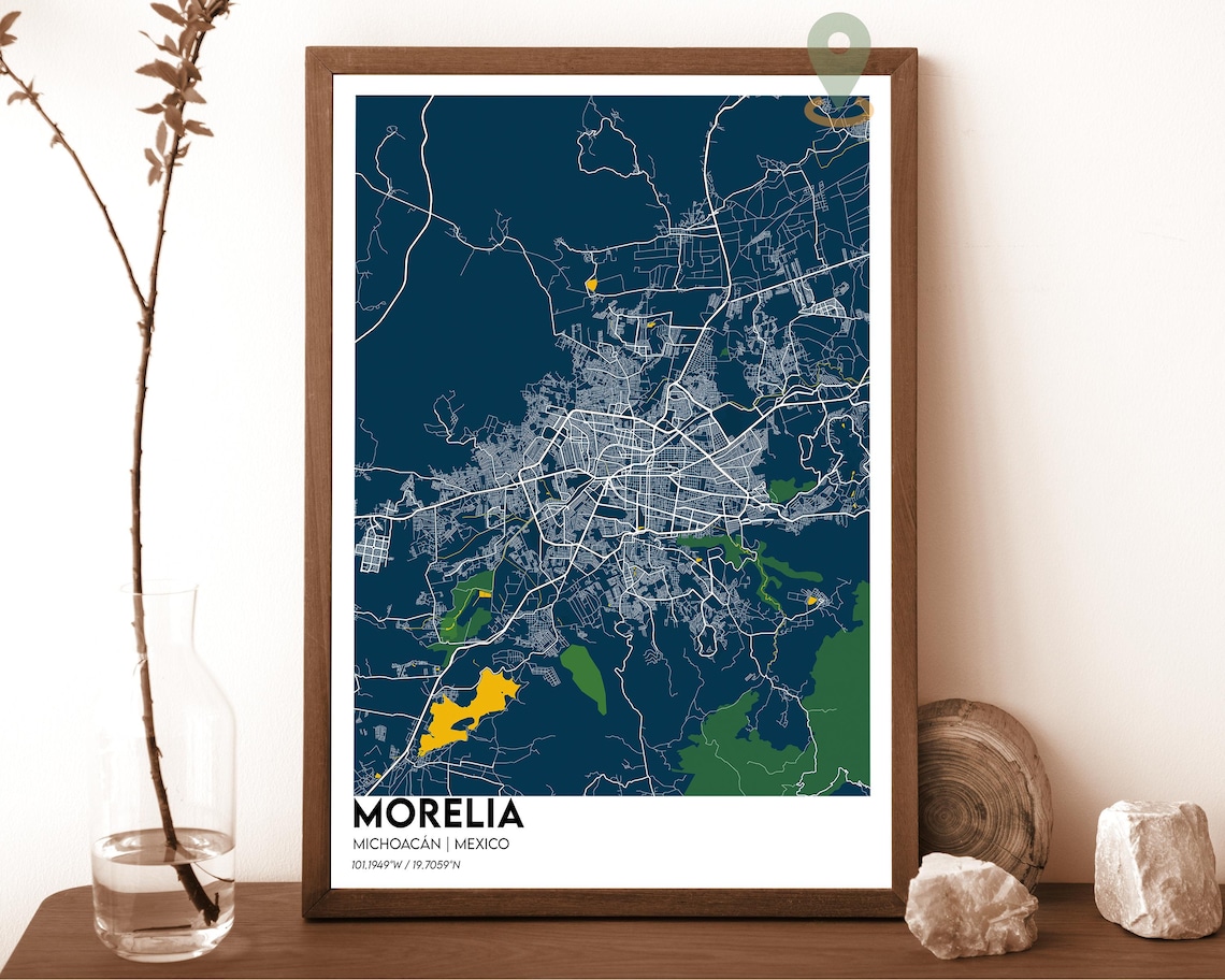 Morelia Michoacan Mexico emerald green with white streets Street Map Coordinates Poster - Image 6