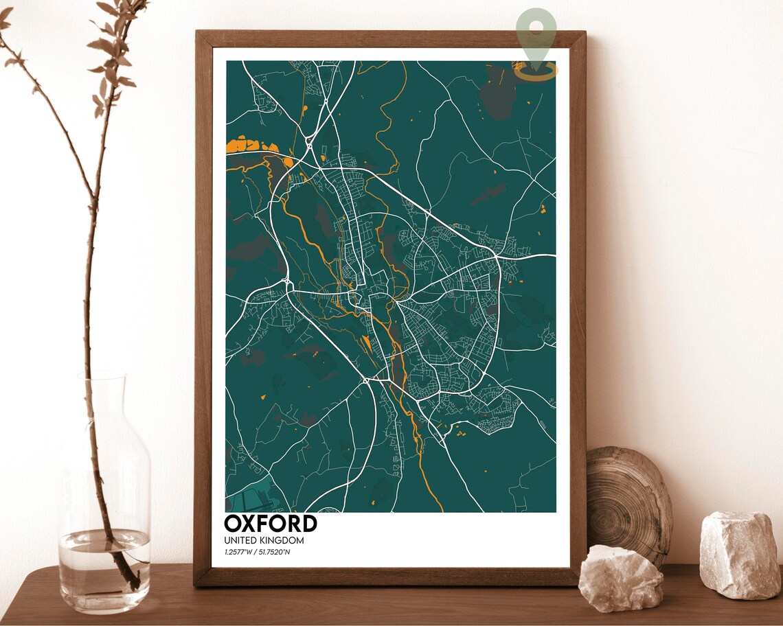 Oxford United Kingdom Deep Red Historic City Map Wall Poster - Image 5