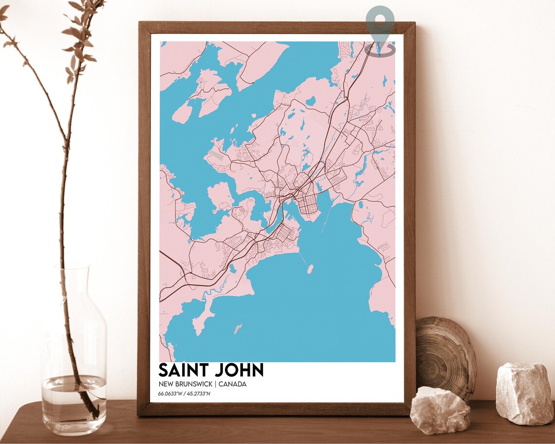 Saint John New Brunswick Canada Navy Gold City Map Home Decor Poster - Image 2