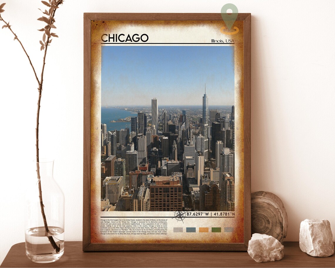Chicago Illinois Lake Michigan Skyline Aerial Vintage Travel Poster - Image 6