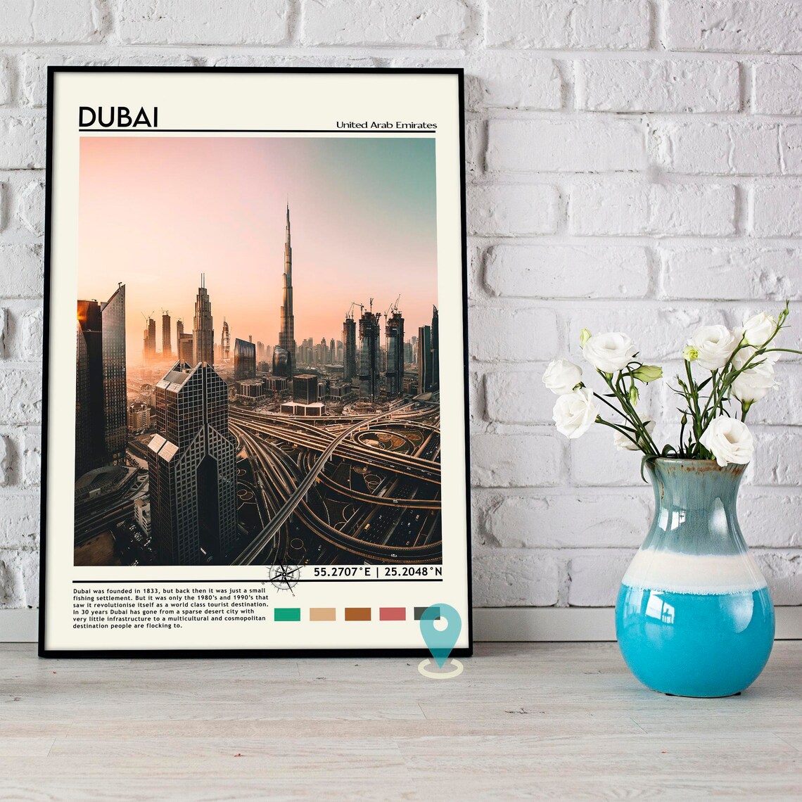 Dubai United Arab Emirates Burj Khalifa Sunset Skyline Travel Poster - Image 3