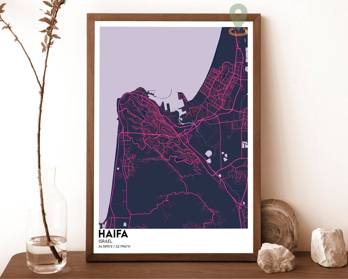 Haifa Israel Navy Yellow City Street Map Modern Travel Poster - Image 6