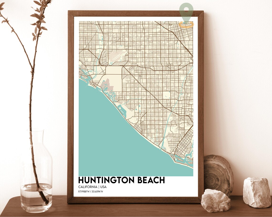 Huntington Beach California Modern City Map Coral Peach Poster - Image 5