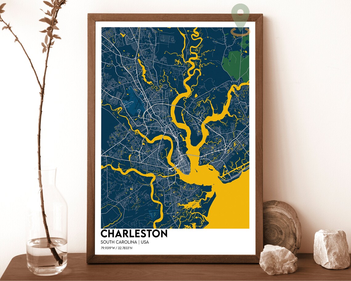 Charleston South Carolina Dark Marsh Waterways City Map Poster - Image 6