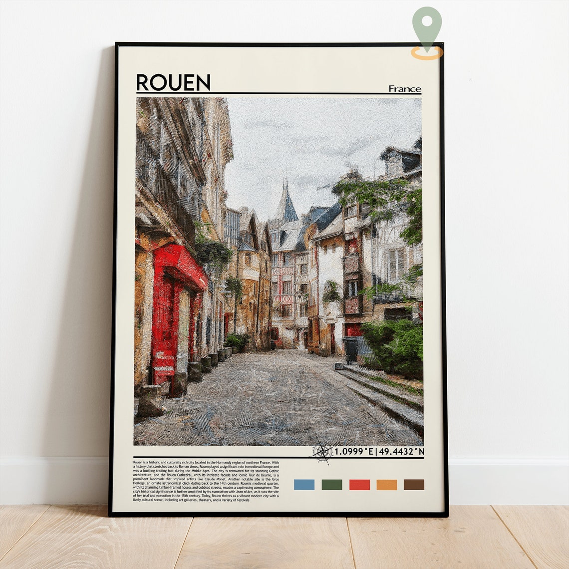 Rouen Poster Normandy Art France Travel Poster Rouen Print Rouen Artwork Rouen Wall Art Rouen Travel Normandy Print Rouen France - Image 2