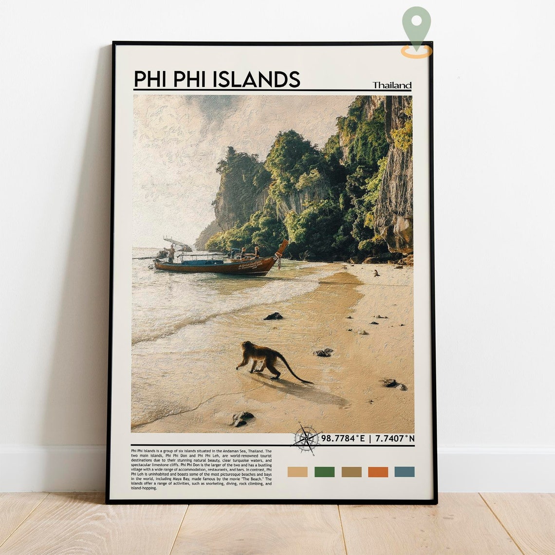 Phi Phi Islands Thailand Monkey Beach Cliffs View Travel Poster - Image 4