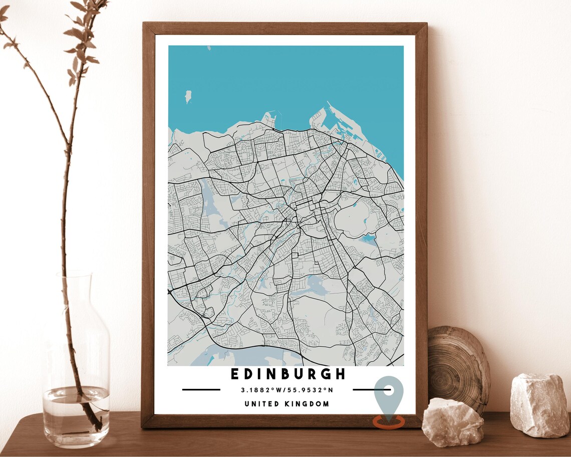 Edinburgh United Kingdom Teal Charcoal City Map Coordinates Poster - Image 5