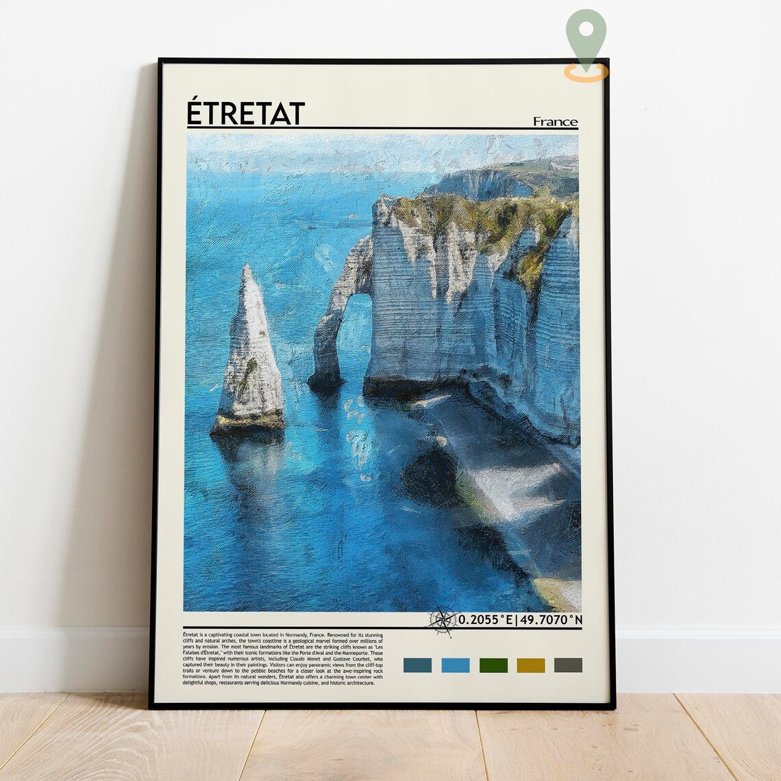 Etretat France Chalk Cliffs Natural Sea Arch Painterly Travel Poster - Image 2