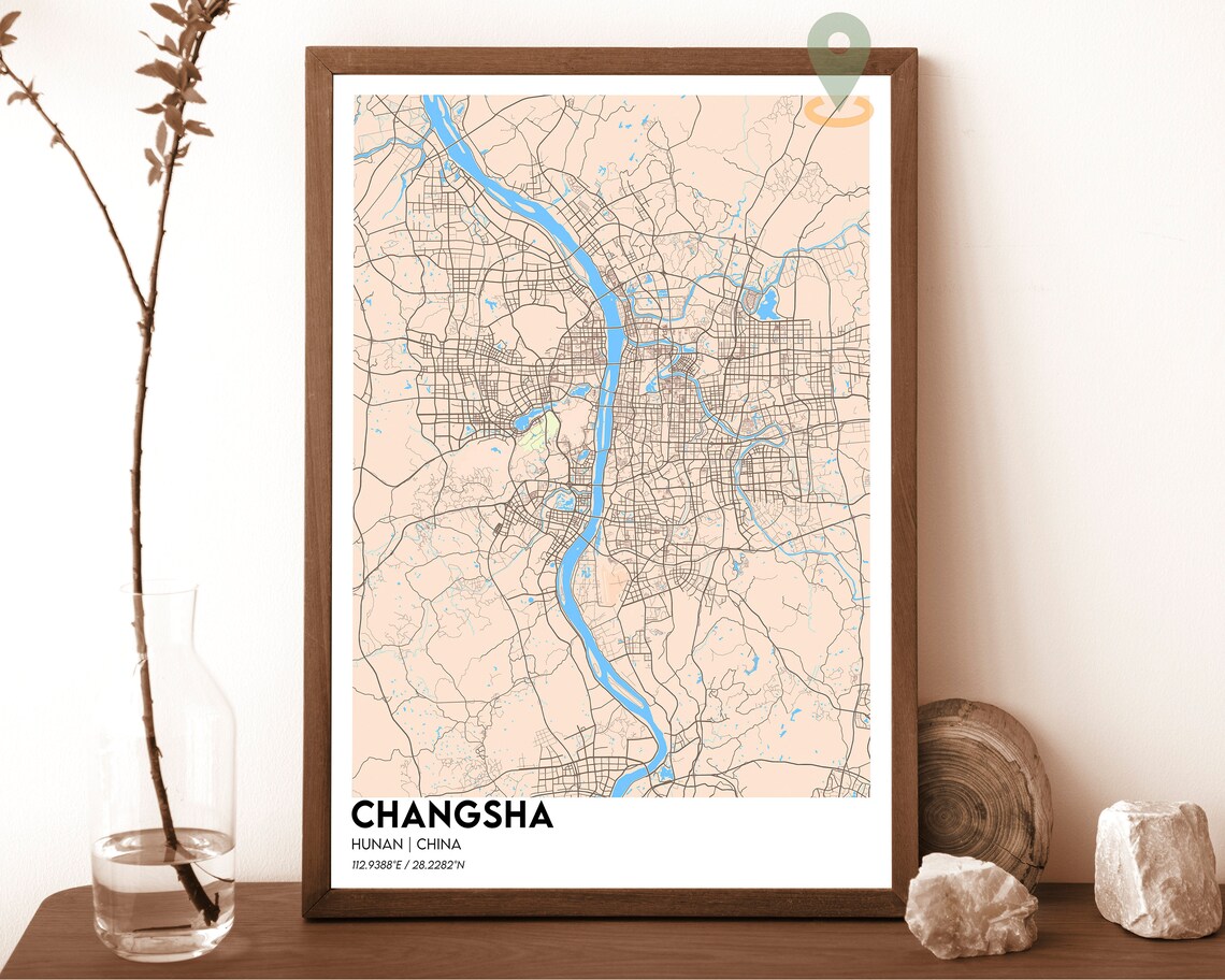 Changsha Hunan China Green Xiang River Modern City Map Design Poster - Image 5