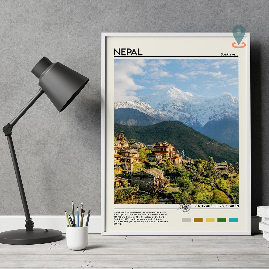 Nepal South Asia Snowy Himalayan Peak Terraced Village View Poster - Image 3