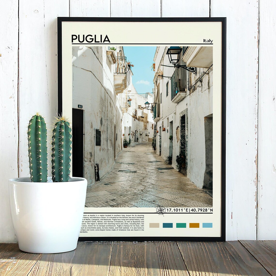 Puglia Italy Whitewashed Old Town Street Sunlit Travel Poster - Image 3