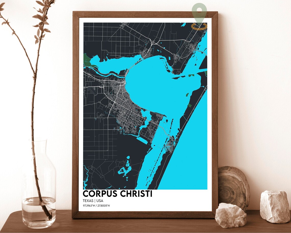 Corpus Christi Texas Dark Cyan Bay Modern City Map Art Poster