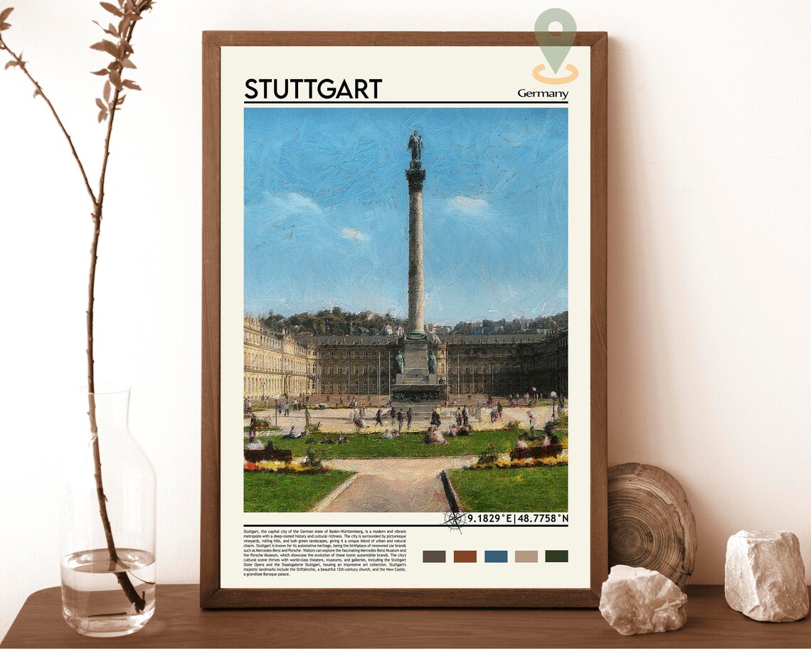 Stuttgart Germany Palace Square Jubilee Column Travel Poster