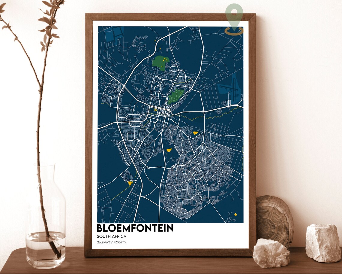 Bloemfontein South Africa Red City Map Street Layout Travel Poster - Image 2