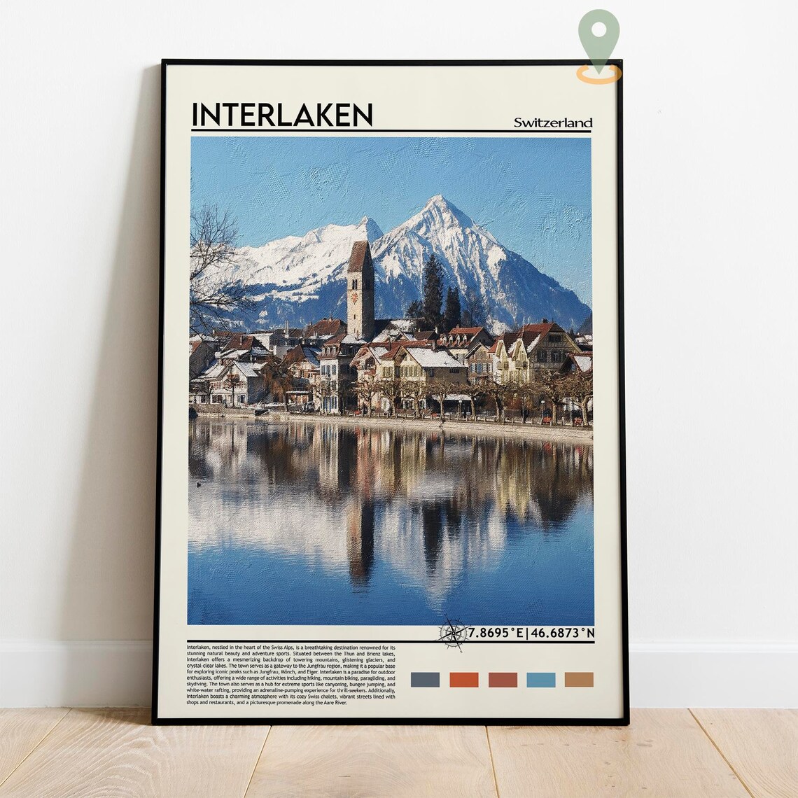 Interlaken Switzerland Snowy Peaks Lake Town Swiss Alps Travel Poster - Image 2