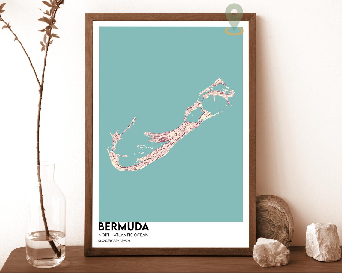 Bermuda North Atlantic Bold Mustard Yellow Island Map Art Poster - Image 6