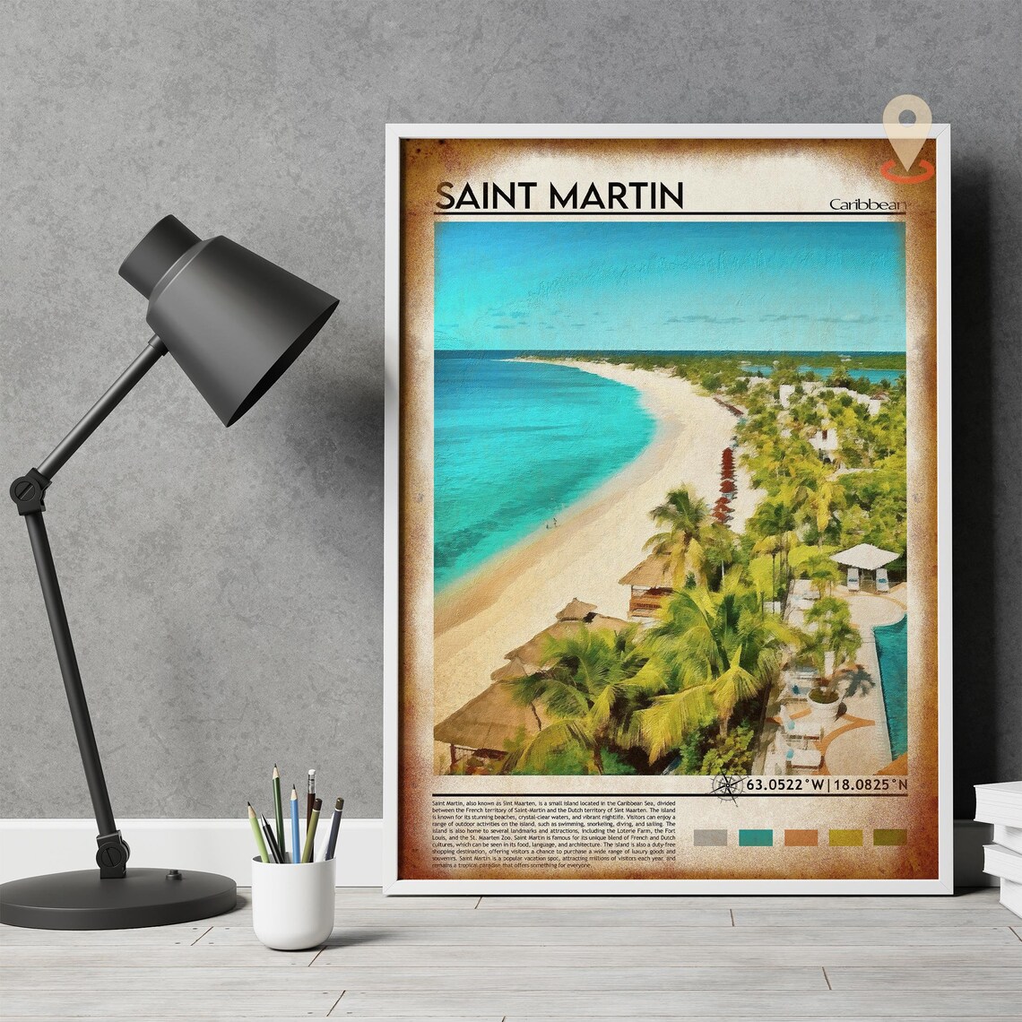 Saint Martin Caribbean Aerial Beach Travel Poster Island Paradise - Image 4