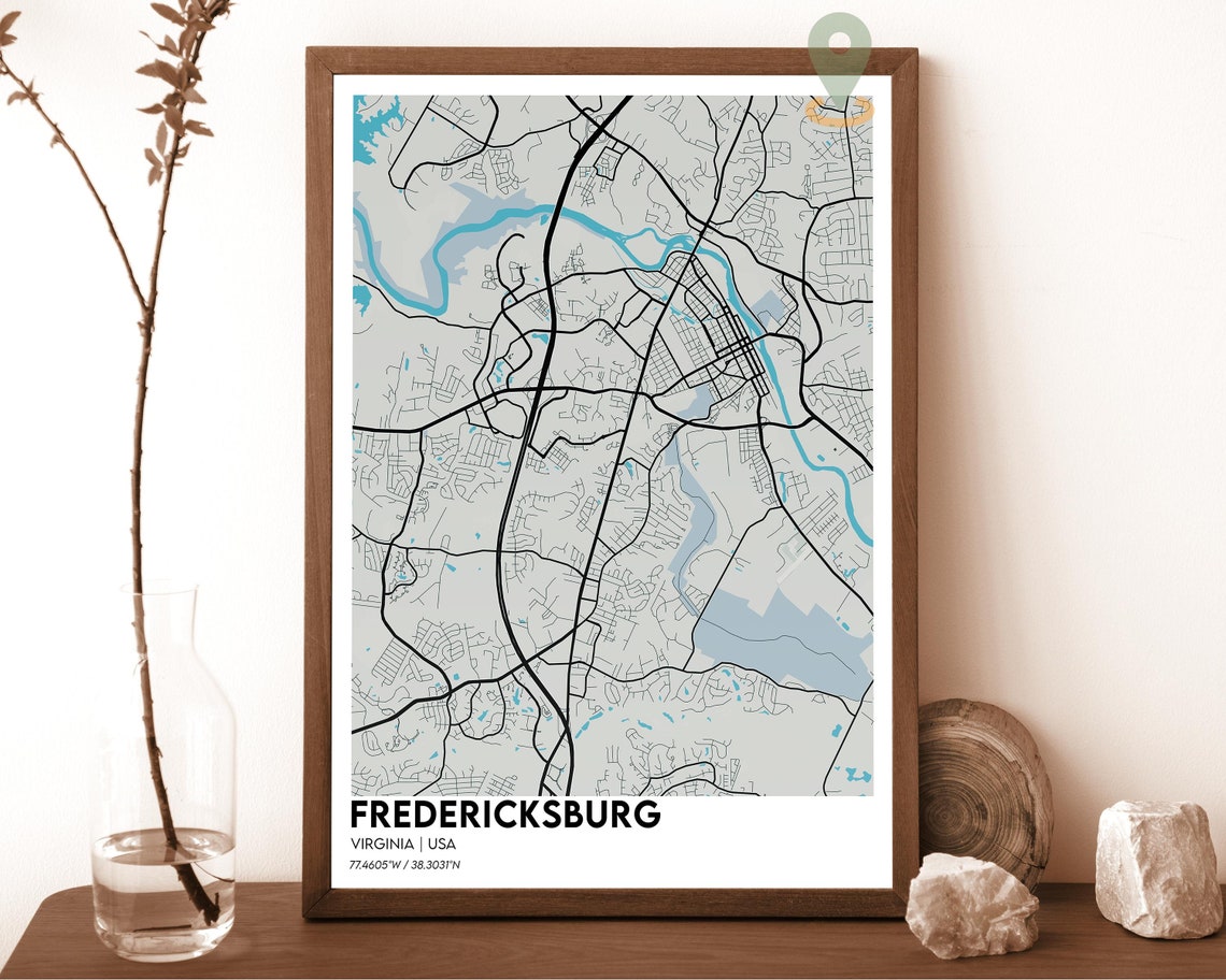 Fredericksburg Virginia Maroon Cream River City Map Home Decor Poster - Image 3