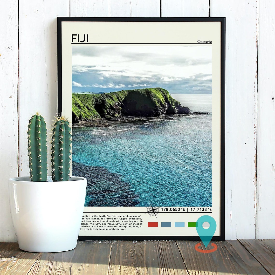 Fiji Oceania Volcanic Cliffs Turquoise Coast View Travel Poster - Image 4
