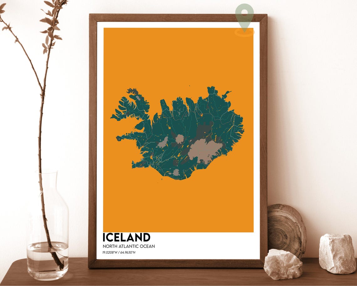 Iceland North Atlantic Ocean White Teal Modern Map Art Poster - Image 5