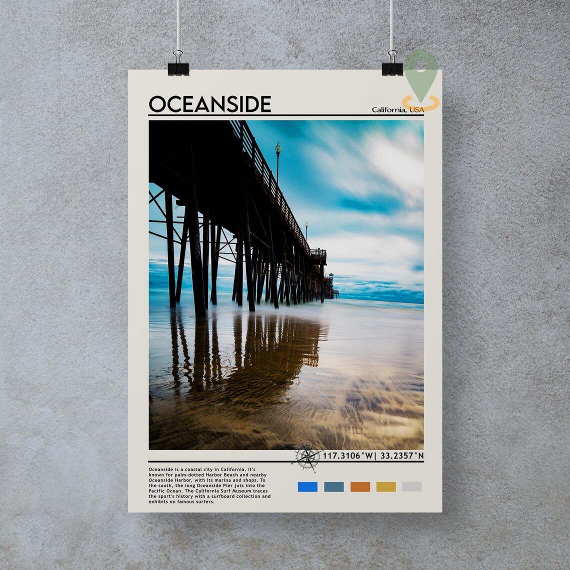 Oceanside California Pier Twilight Beach Surf Travel Poster Art - Image 4