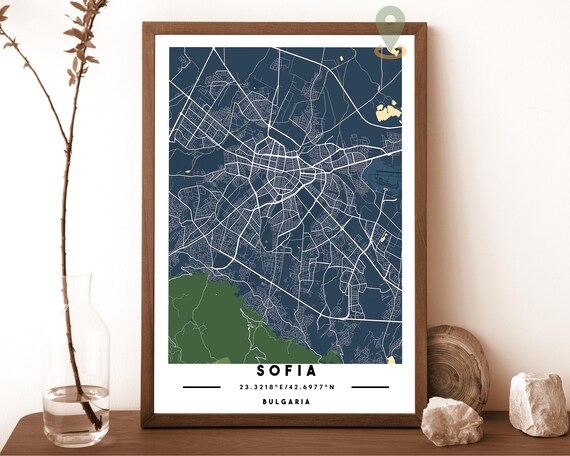 Sofia Bulgaria City Map Art Poster Navy Green Modern Wall Decor