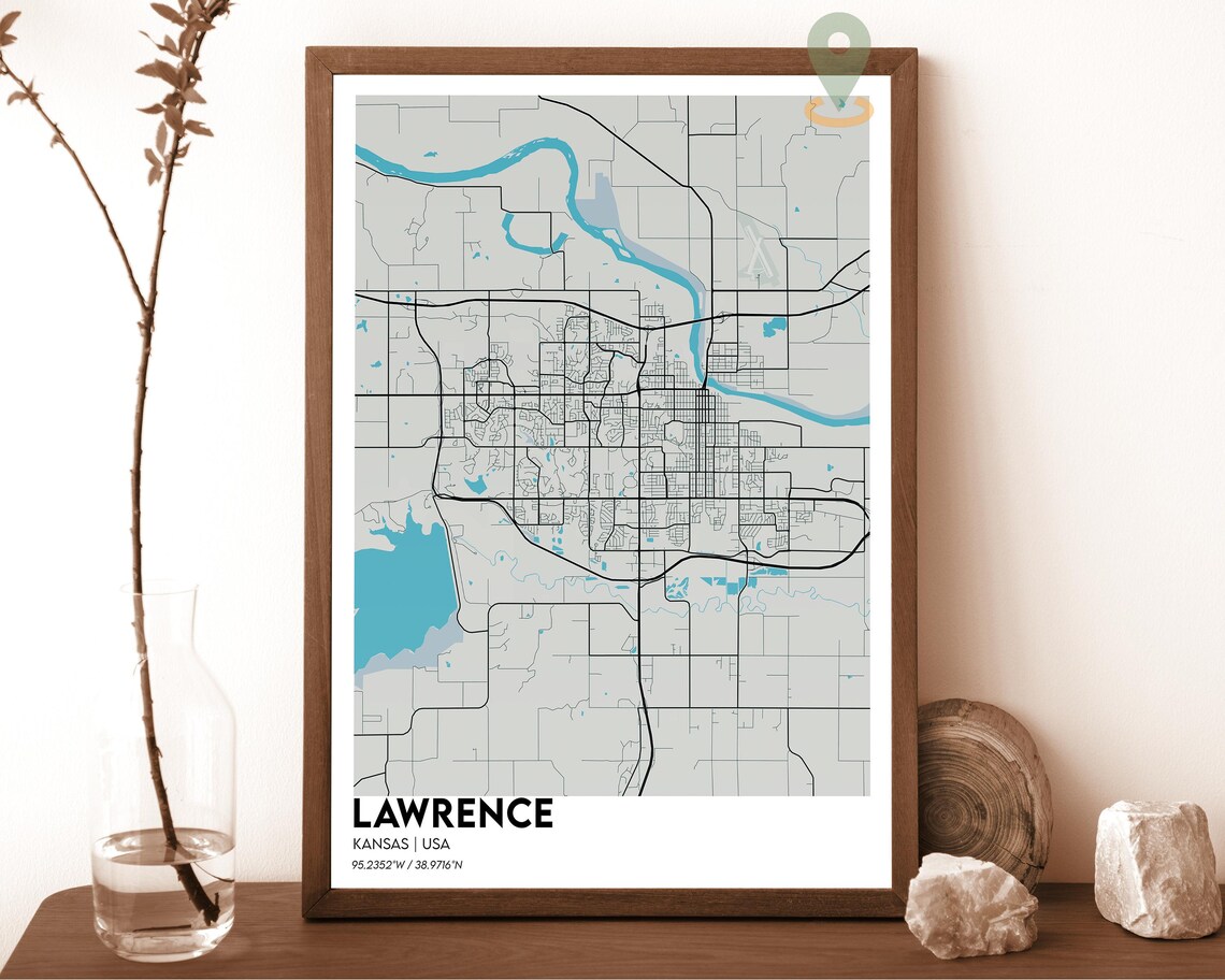 Lawrence Kansas City Map Dark Modern Minimalist Street Poster - Image 6