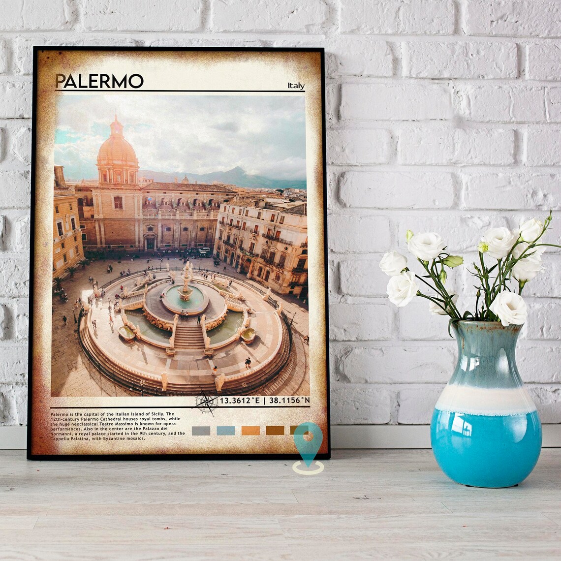 Palermo Italy Sicily Pretoria Fountain Travel Poster City View - Image 3