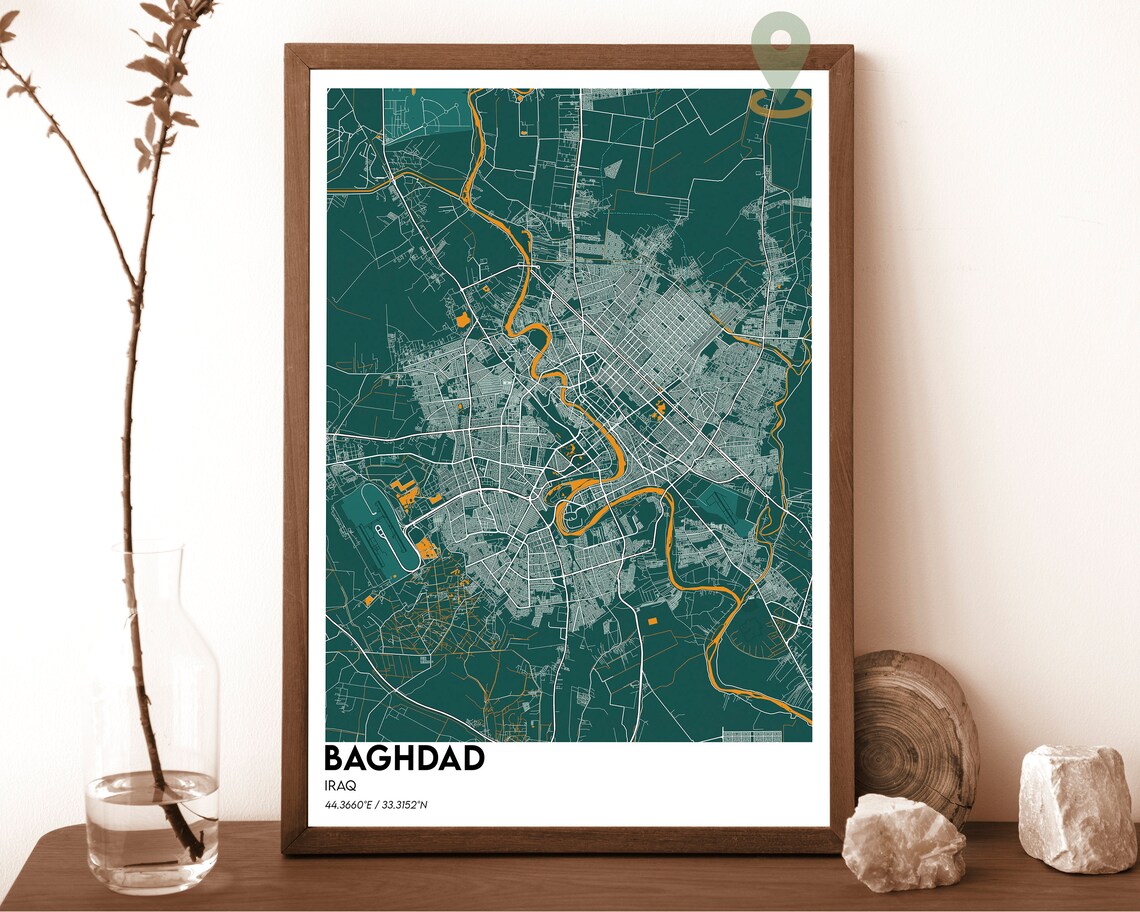 Baghdad Iraq City Map Dark Tigris River Street Network Poster - Image 3