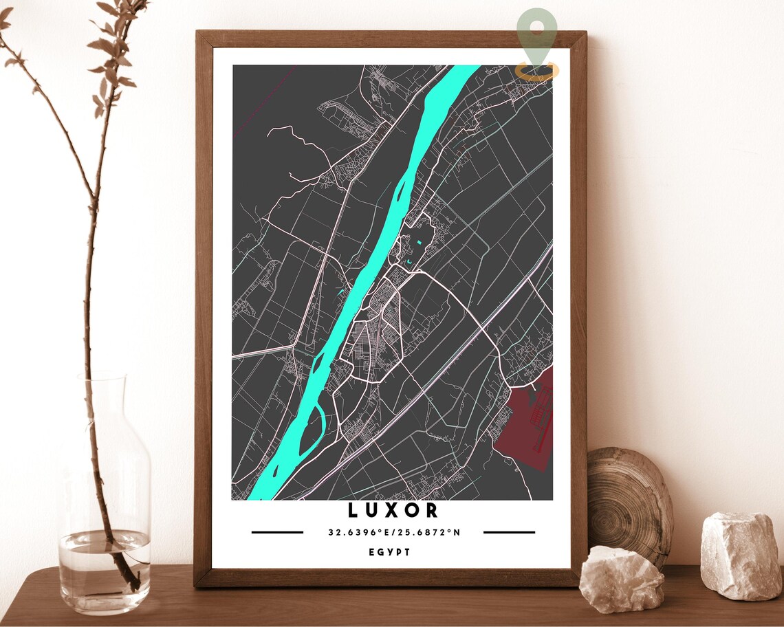 Luxor Egypt City Street Map Nile River Gold Poster Wall Decor - Image 3