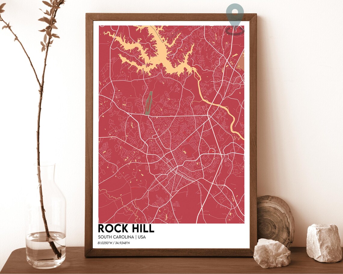 Rock Hill South Carolina Teal Green City Map Home Decor Poster - Image 6