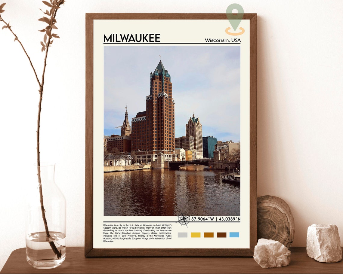 Milwaukee Wisconsin Downtown Riverfront Skyline City View Poster