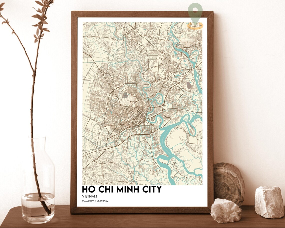 Ho Chi Minh City Vietnam Modern Street Map Navy Yellow Poster - Image 5