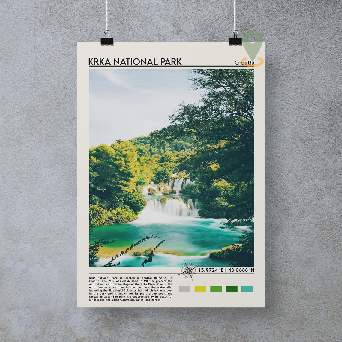 Krka National Park Poster Croatia Travel Print Skradinski Buk Waterfall Nature Art Dalmatia Krka National Park Print Croatia Travel - Image 3