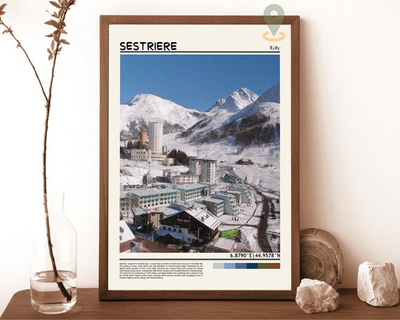 Sestriere Italy Alpine Ski Town Aerial Winter View Travel Poster