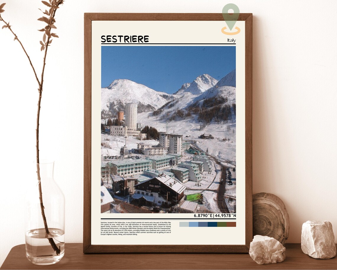 Sestriere Italy Alpine Ski Town Aerial Winter View Travel Poster