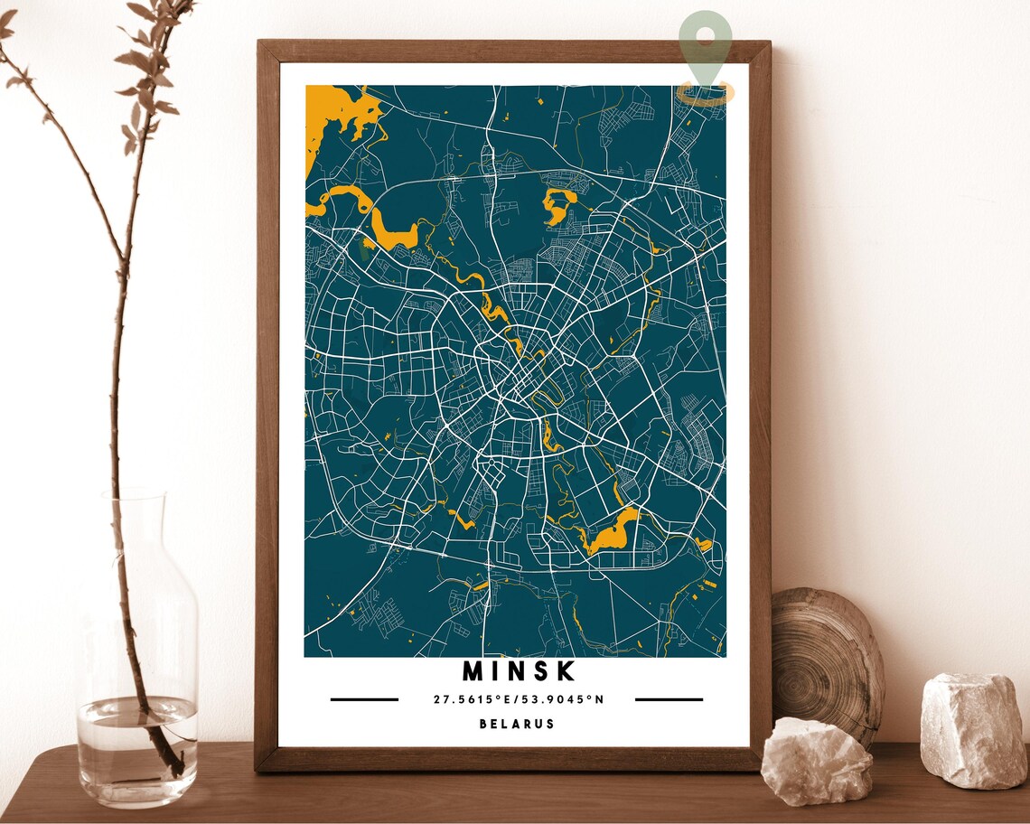 Minsk Belarus Sepia Tone Minimalist City Street Map Coordinates Poster - Image 5