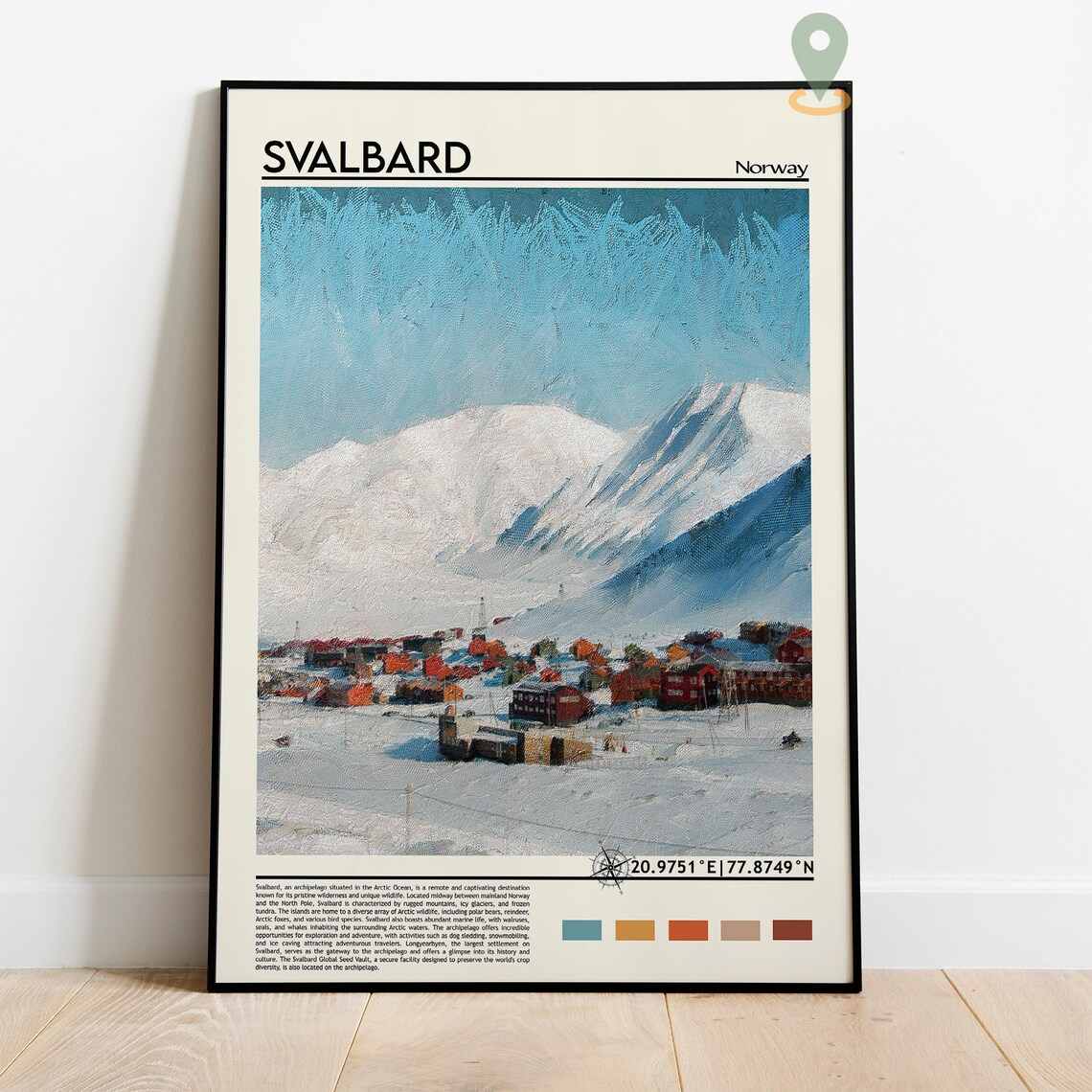 Svalbard Norway Arctic Snow Village Mountain Coordinate Travel Poster - Image 2