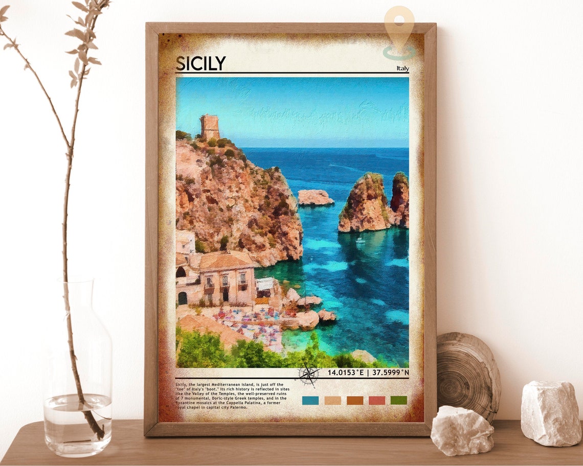 Sicily Italy Dramatic Cliffs Turquoise Coast Sea View Poster - Image 6