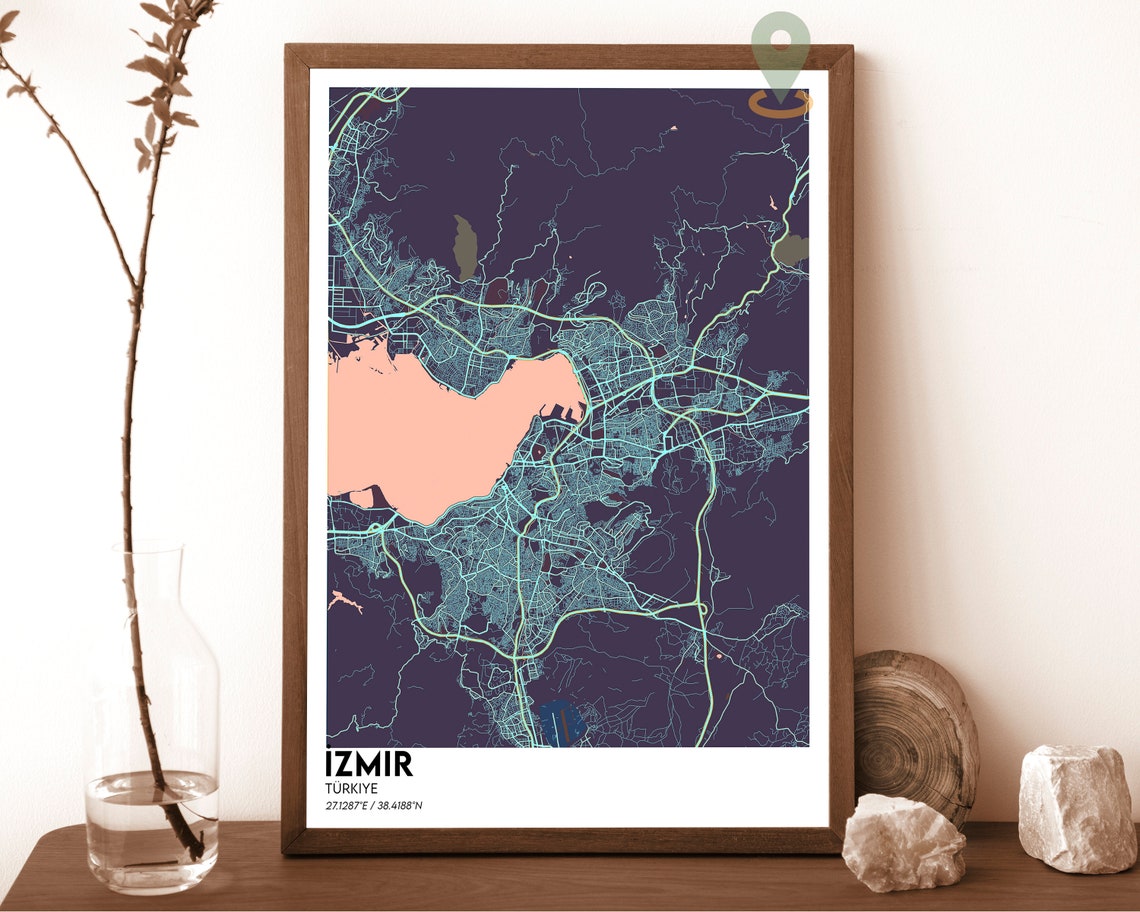 Izmir Turkiye Navy Yellow City Map Modern Travel Wall Poster - Image 4