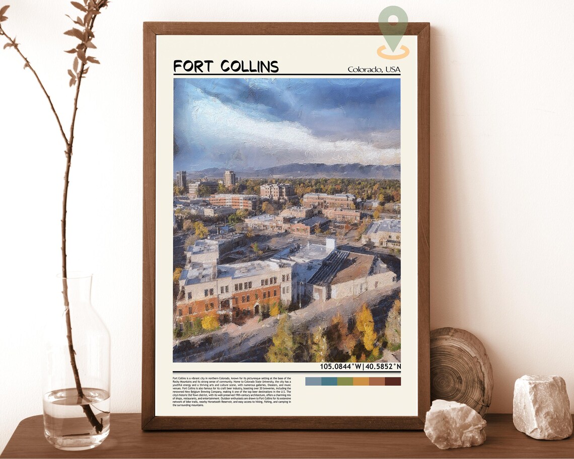 Fort Collins Colorado Rocky Mountain Cityscape Art Travel Poster