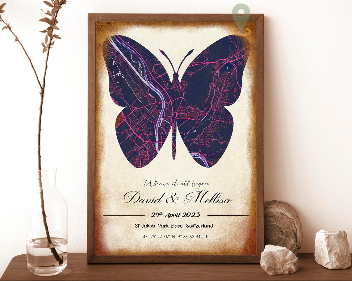 Personalized Butterfly Map Art Where It All Began Gift Poster - Image 6