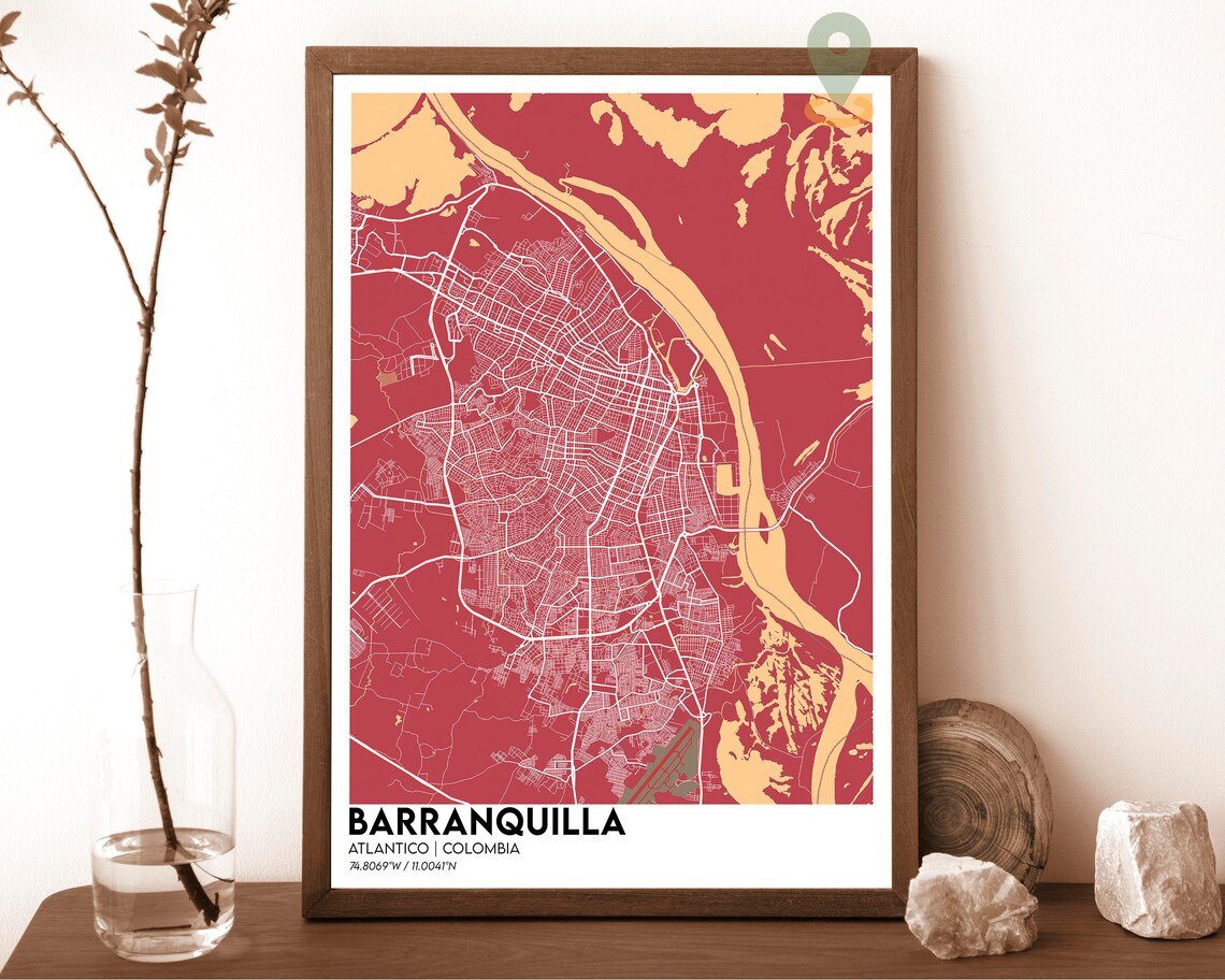 Barranquilla Colombia Atlantico Navy Gold River City Map Poster - Image 4