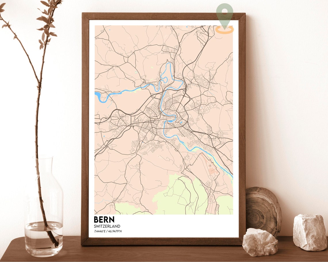 Bern Switzerland Minimalist Dark Green City Street Map Poster - Image 4