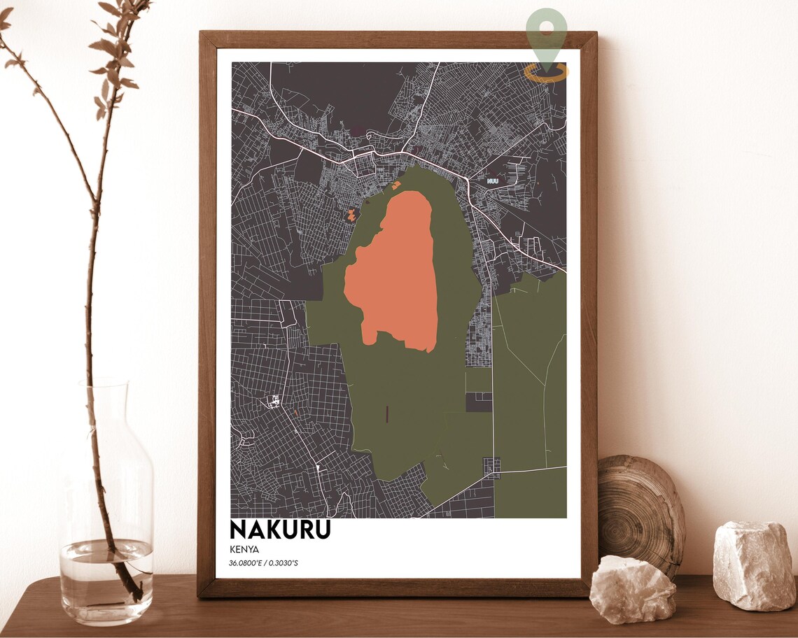 Nakuru Kenya Striking Turquoise Lake Modern City Map Art Poster - Image 4