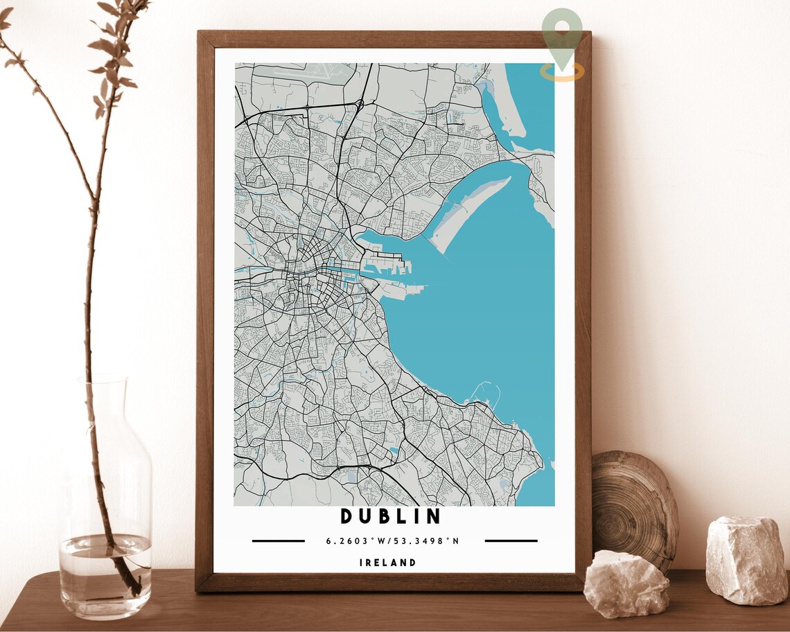 Dublin Ireland Grey Gold City Street Map Coordinates Travel Decor Poster - Image 3