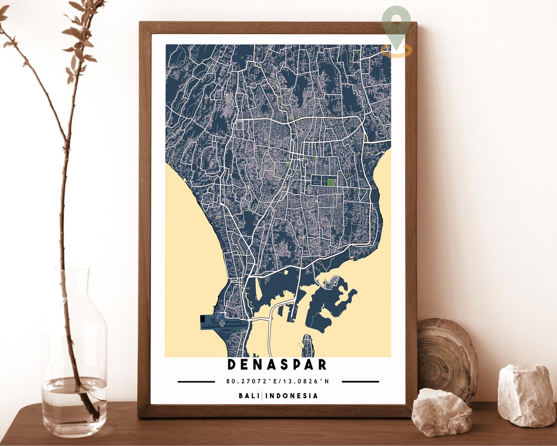 Denpasar Bali Indonesia Black And White City Street Map Coordinates Poster - Image 6